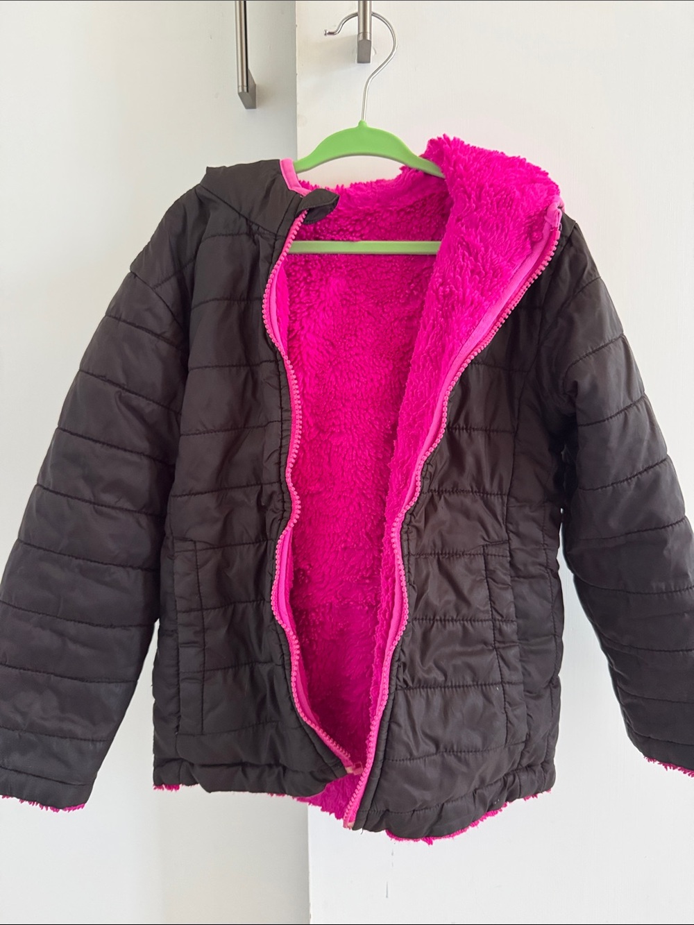 Reversible Black and Hot Pink Girls' North Face Puffer Jacket